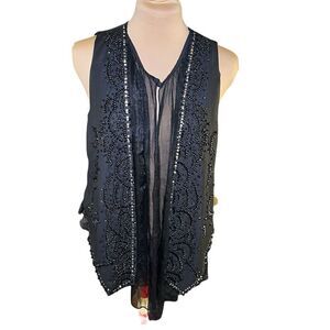 Shulami SZ M Womens Beaded Chiffon Ruffle Vest Whimsigoth Witchy Fairy Goth